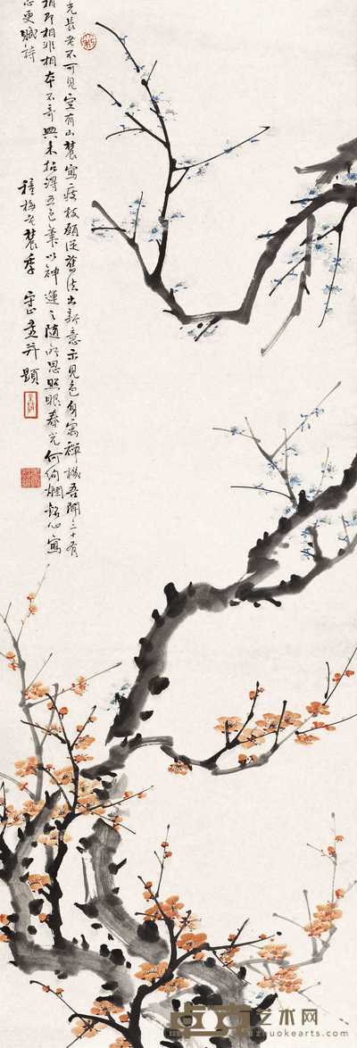 季守正 双色梅 立轴 105×33.5cm